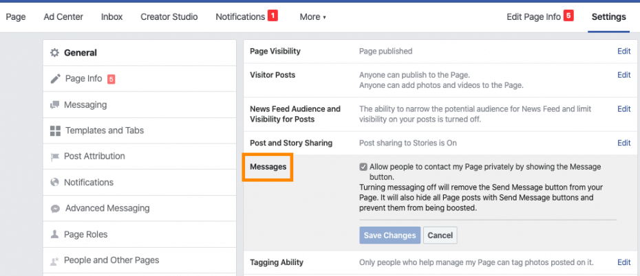 facebook messenger settings