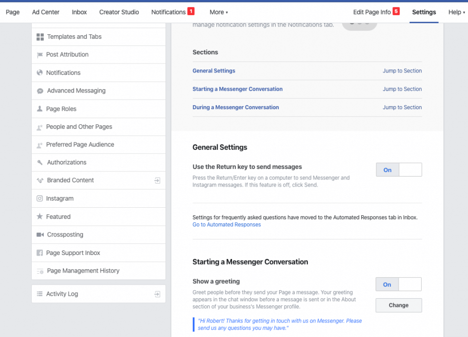 messenger for facebook business page